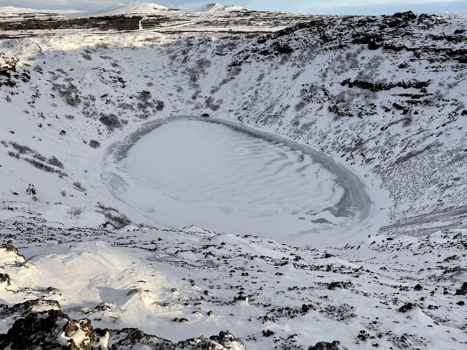 Kerið Kratermeer in de winter